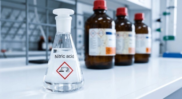 Laboratory chemicals representing citric acid passivation used for treating stainless steel surfaces.